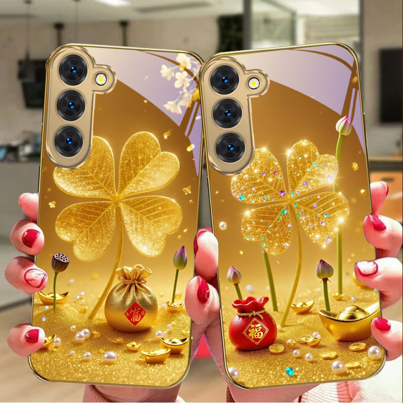 Samsung Galaxy S24 - Funda de teléfono de cristal dorado