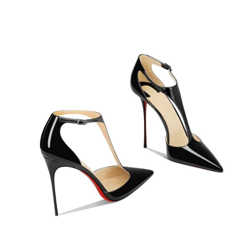 Leather Classic Strap - Tacones de aguja negros de charol